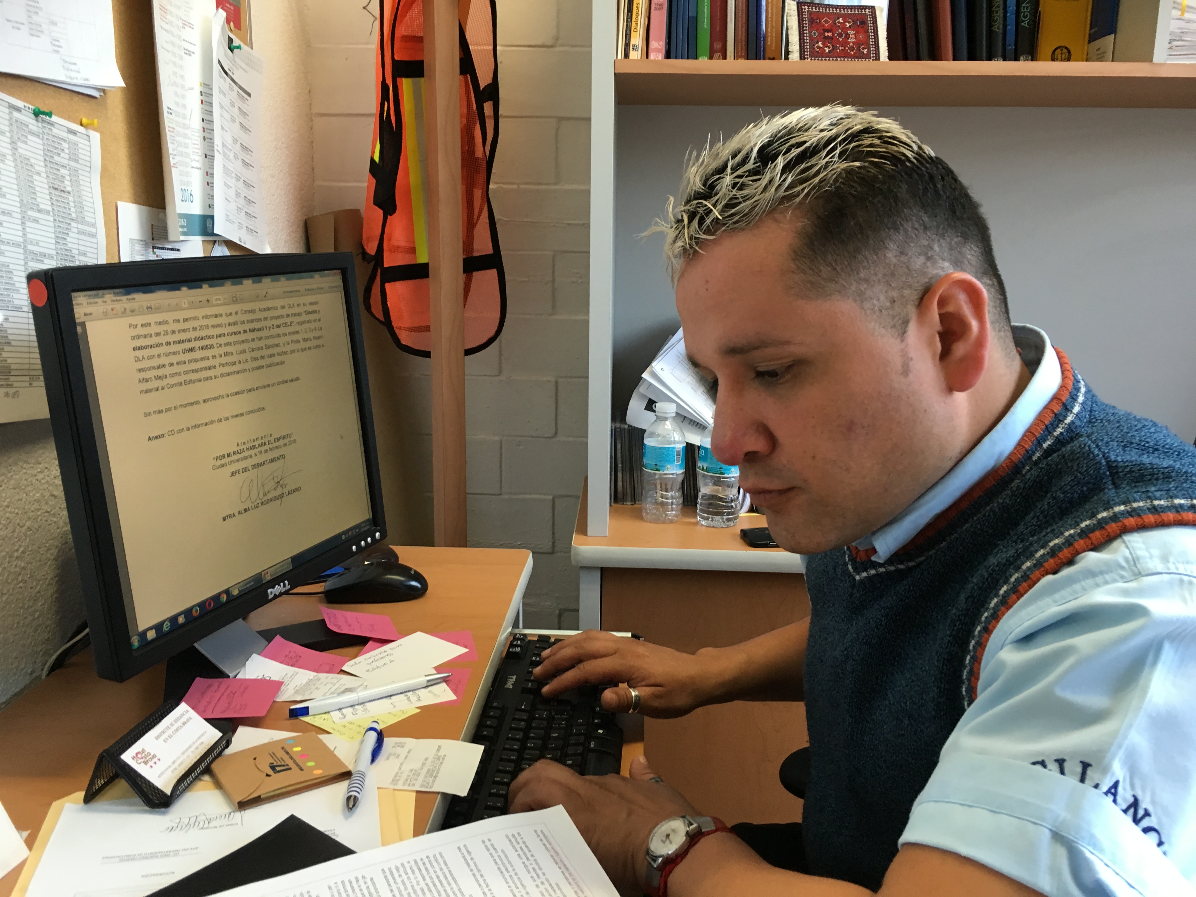 Man typing a report